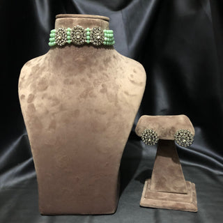 SIMRAN Mint/Silver Choker Necklace Set
