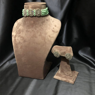 SIMRAN Mint/Silver Choker Necklace Set
