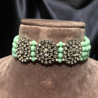 SIMRAN Mint/Silver Choker Necklace Set
