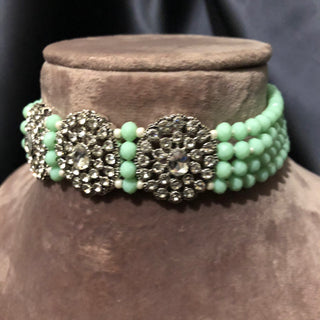 SIMRAN Mint/Silver Choker Necklace Set