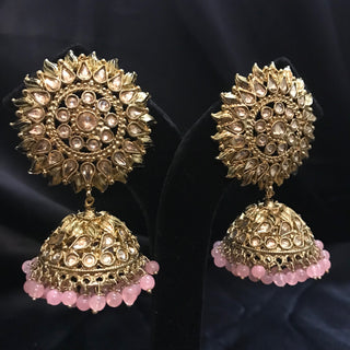 MEHAR Antique Gold Earrings & Tikka - Baby Pink
