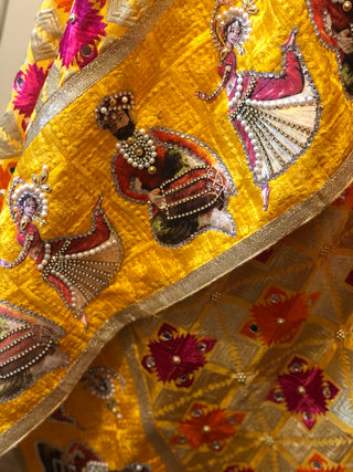 Pink/Yellow Combo RAJA / RANI  Phulkari Dupatta