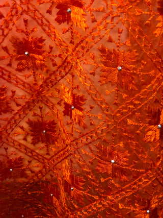 Orange PRINCESS Net Phulkari Dupatta