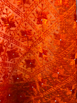 Orange PRINCESS Net Phulkari Dupatta