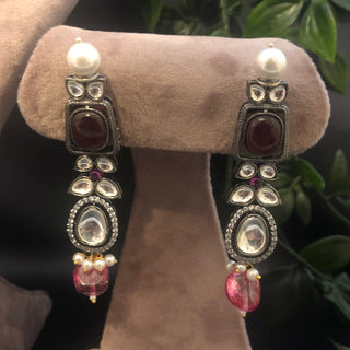 Kundan Necklace Set (Necklace, Earrings) - Golden / Ruby (Limited Edition)