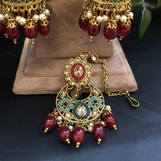 Pearly Antique Gold Necklace Set (Necklace, Earrings) - Golden / Multi