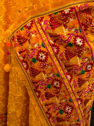 RRYEL01 Yellow Dhula-Dhulan Phulkari Dupatta