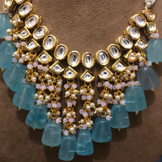 MISHA Kundan Necklace Set (Sky Blue, Baby Pink Combo)