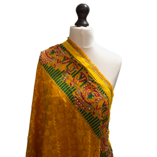 DHOLYEL01 Yellow DHOLI Punjabi Phulkari Dupatta
