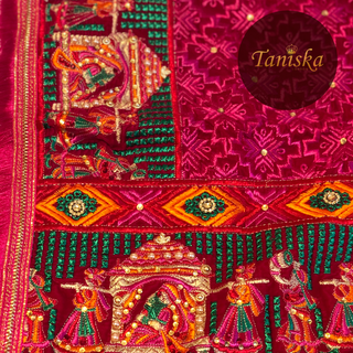 DHOLIPIN01-NOPP Hot Pink DHOLI Punjabi Phulkari Dupatta