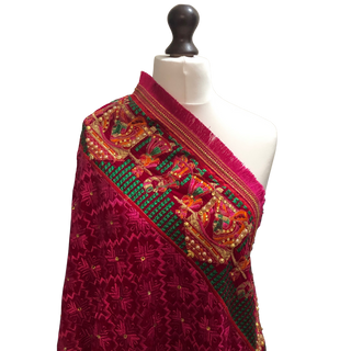 DHOLIPIN01-NOPP Hot Pink DHOLI Punjabi Phulkari Dupatta