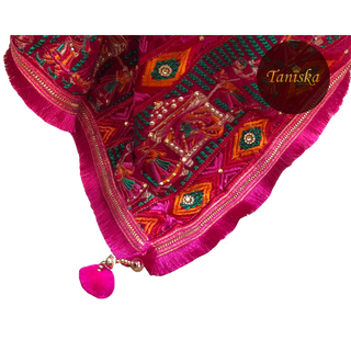 DHOLIPIN01-NOPP Hot Pink DHOLI Punjabi Phulkari Dupatta