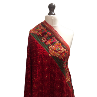 DHOLRED01 Ruby Red DHOLI Punjabi Phulkari Dupatta