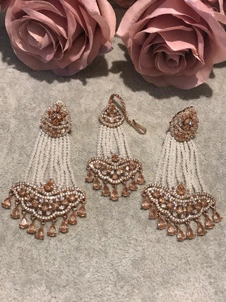 American Diamond Style Earring & Tikka Set - Rose Gold