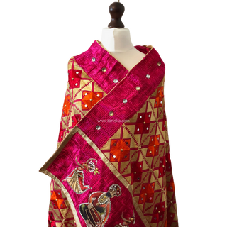 Pink RAJA / RANI Phulkari Dupatta