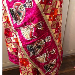 Pink RAJA / RANI Phulkari Dupatta