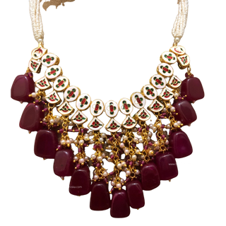 MISHA Kundan Necklace Set (Maroon)