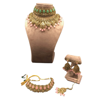 MISHKA Double Choker Necklace Set - Baby Pink & Mint