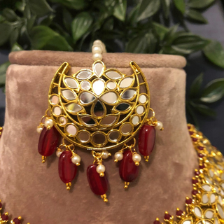 RAHA Traditional Glass Necklace Set - Deep Red/Maroon