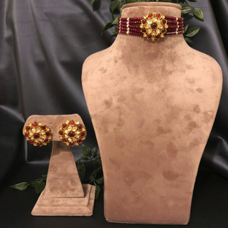JULIE Traditional Kundan Necklace Set - Maroon