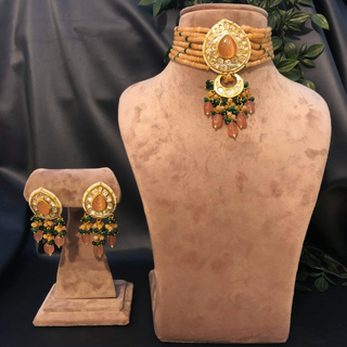 MRINAL Traditional Kundan Necklace Set - Peach