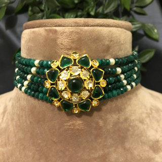 JULIE Traditional Kundan Necklace Set - Emerald Green
