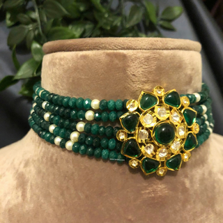 JULIE Traditional Kundan Necklace Set - Emerald Green