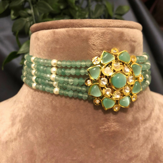 JULIE Traditional Kundan Necklace Set - Mint