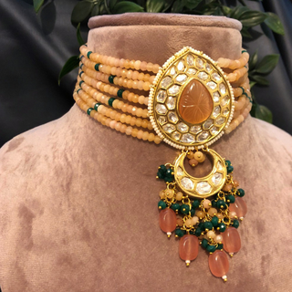 MRINAL Traditional Kundan Necklace Set - Peach