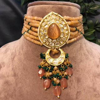 MRINAL Traditional Kundan Necklace Set - Peach