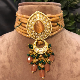 MRINAL Traditional Kundan Necklace Set - Peach