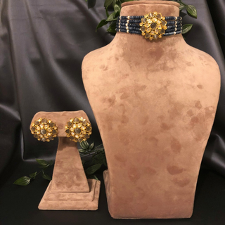 JULIE Traditional Kundan Necklace Set - Charcoal Grey