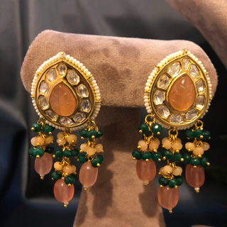 MRINAL Traditional Kundan Necklace Set - Peach