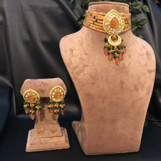 MRINAL Traditional Kundan Necklace Set - Peach