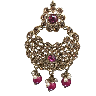 MAHIRA Antique Gold Earring & Tikka Set - Hot Pink
