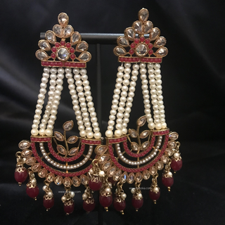PARINEETA Antique Gold Earring & Tikka Set - Maroon