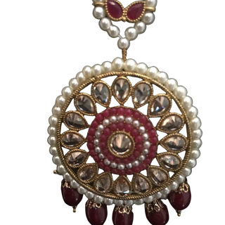 PARINEETA Antique Gold Earring & Tikka Set - Maroon
