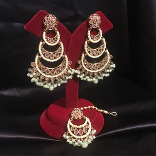 GULREZ Earring & Tikka Set - Mint