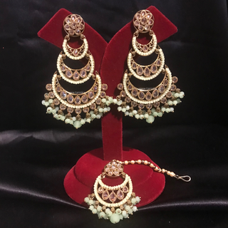 GULREZ Earring & Tikka Set - Mint