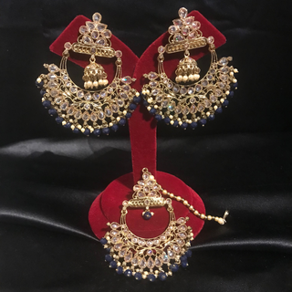 ARIA Navy Antique Gold Earring & Tikka Set